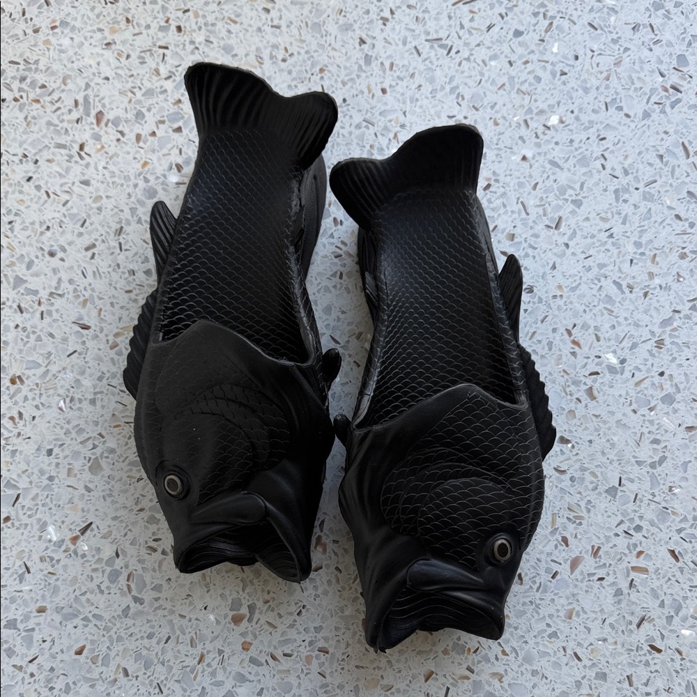 Black Fish Sculptural Slip-On Shoes
